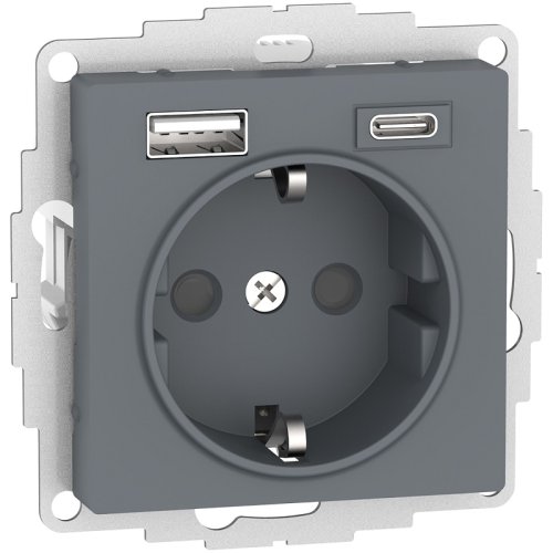 Розетка с заземлением +2xUSB тип A+C без рамки Systeme Electric AtlasDesign 1-м. грифель картинка
